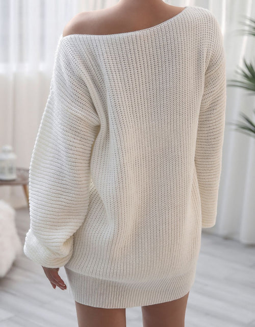 Load image into Gallery viewer, Balloon Sleeve Boat Neck Sweater Mini Dress
