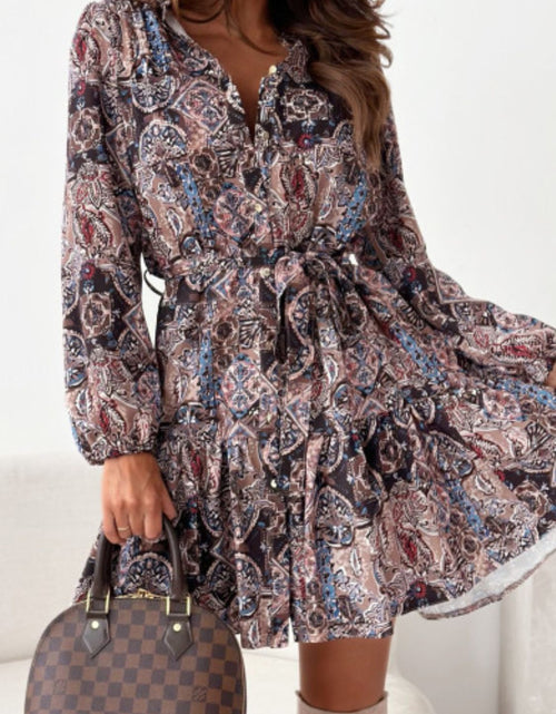 Load image into Gallery viewer, Ruffle Hem Floral Long Sleeve Dress
