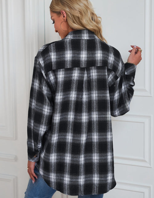 Load image into Gallery viewer, Plaid Button Up Dropped Shoulder Outerwear
