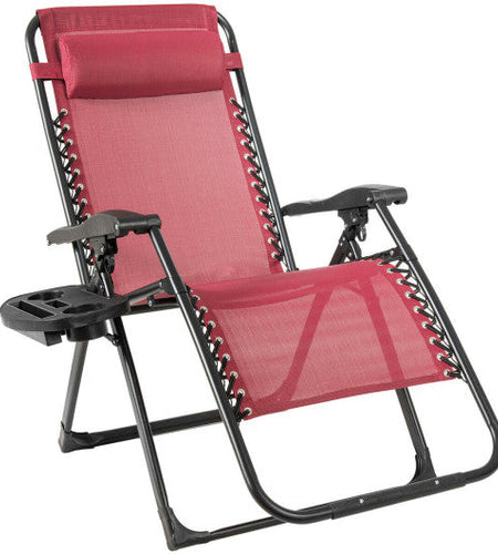 Oversize Lounge Chair Patio Heavy Duty Folding Recliner-Dark Red
