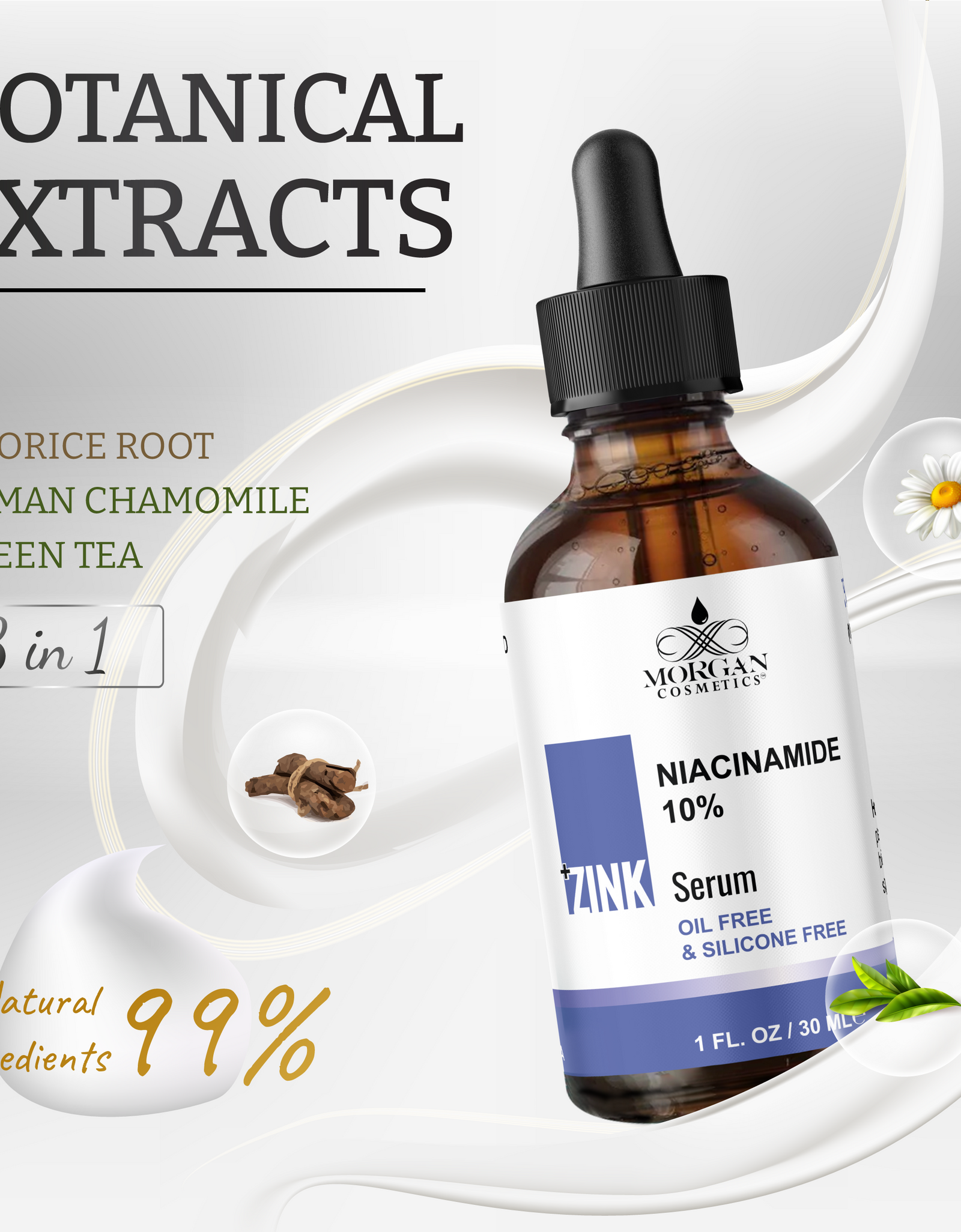 Niacinamide 10% + Zink 1% Serum 1 oz by Morgan Cosmetics