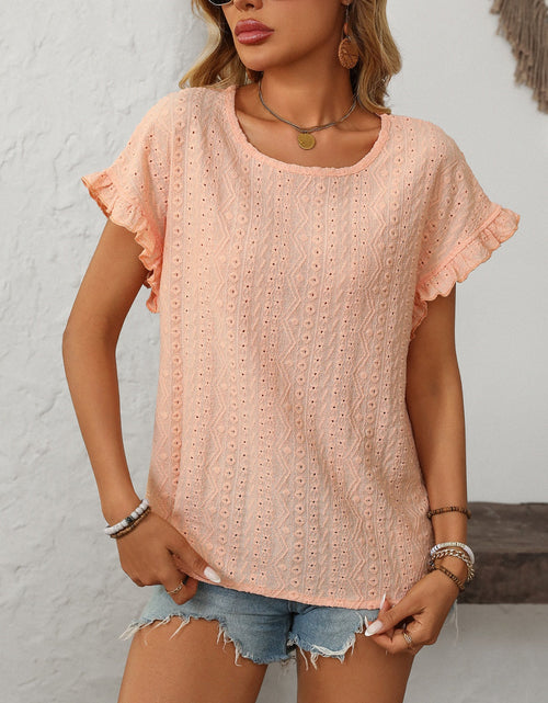 Load image into Gallery viewer, Mandy Eyelet Round Neck Short Sleeve Top
