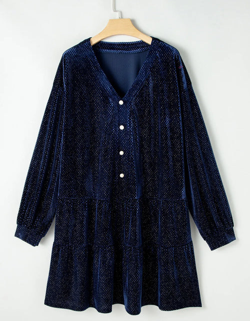 Load image into Gallery viewer, Plus Size Textured Velvet Decorative Button Long Sleeve Dress
