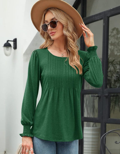 Load image into Gallery viewer, Smocked Round Neck Lantern Sleeve Blouse
