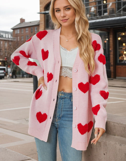 Load image into Gallery viewer, Heart Button Down Long Sleeve Cardigan
