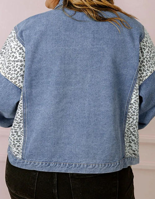 Load image into Gallery viewer, Plus Size Leopard Long Sleeve Denim Jacket
