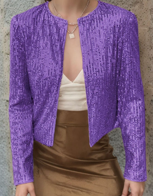 Load image into Gallery viewer, Full Size Sequin Open Front Cropped Jacket
