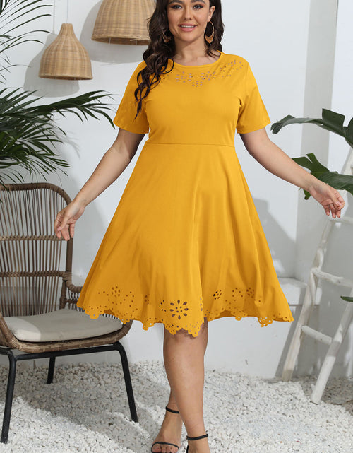 Load image into Gallery viewer, Plus Size Round Neck Openwork Dress
