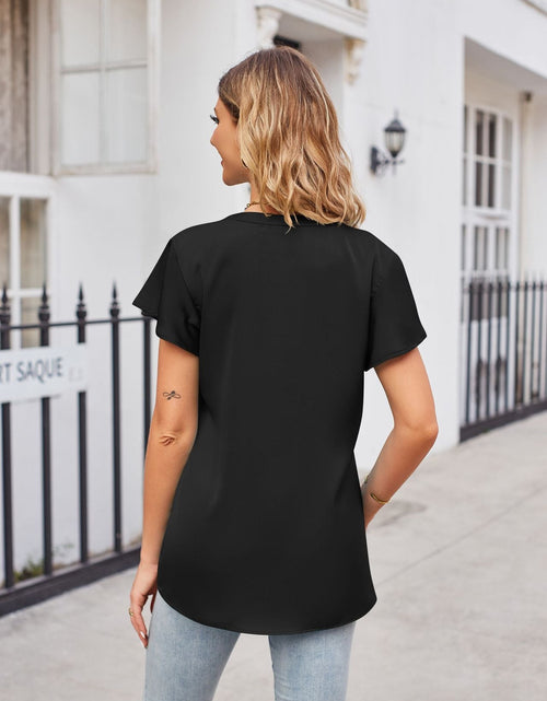 Load image into Gallery viewer, Notched Neck Flutter Sleeve Satin Top
