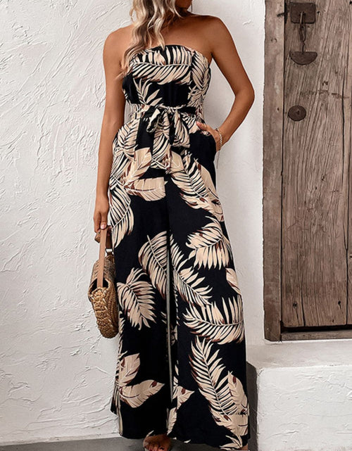 Load image into Gallery viewer, Perfee Printed Strapless Wide Leg Jumpsuit with Pockets
