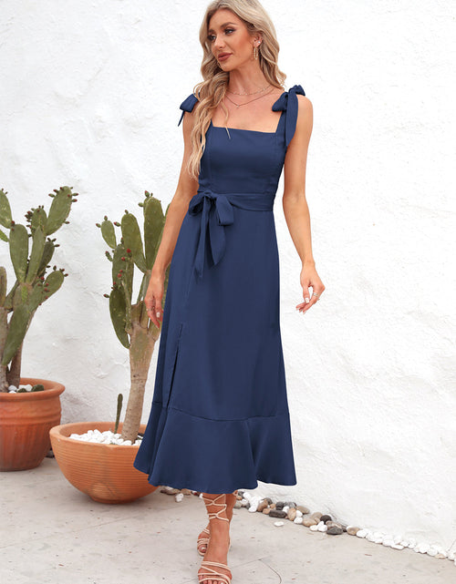 Load image into Gallery viewer, Square Neck Tie Strap Midi Dress
