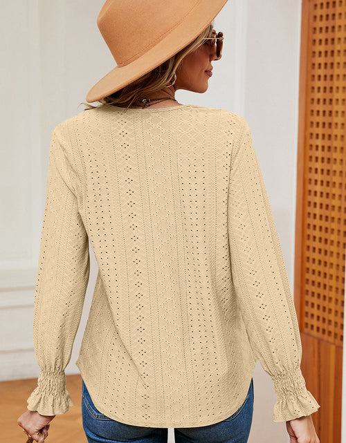 Load image into Gallery viewer, Eyelet V-Neck Flounce Sleeve T-Shirt
