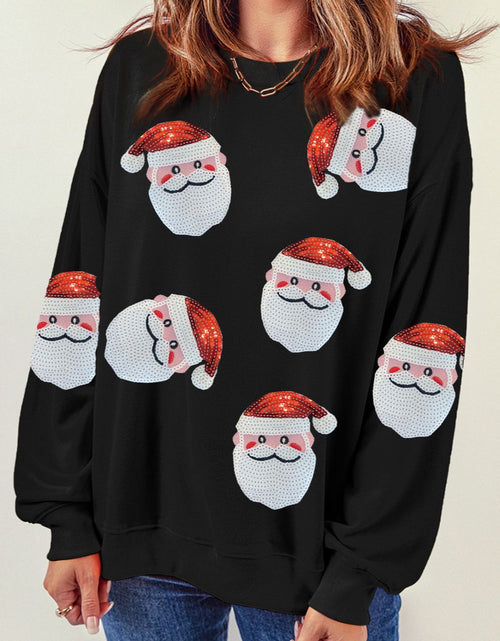 Load image into Gallery viewer, Sequin Santa Patch Round Neck Sweatshirt
