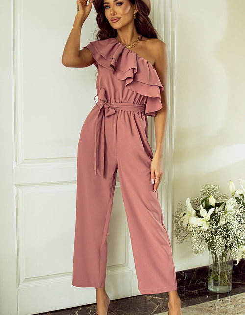 Load image into Gallery viewer, Ruffled Tied One-Shoulder Jumpsuit

