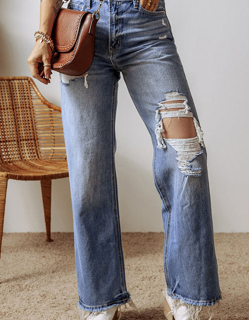 Load image into Gallery viewer, Distressed Straight Leg Jeans with Pockets
