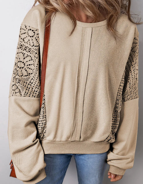 Load image into Gallery viewer, Openwork Round Neck Long Sleeve Sweatshirt
