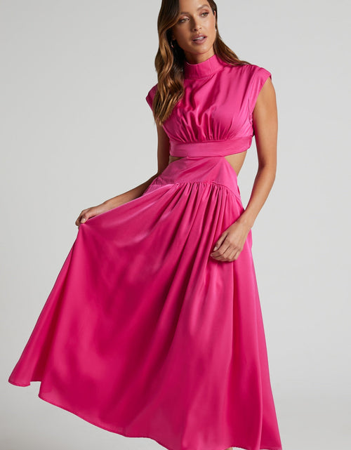 Load image into Gallery viewer, Cutout Mock Neck Sleeveless Ruched Dress
