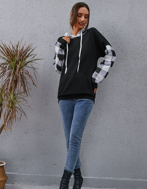Load image into Gallery viewer, Plaid Drawstring Dropped Shoulder Hoodie
