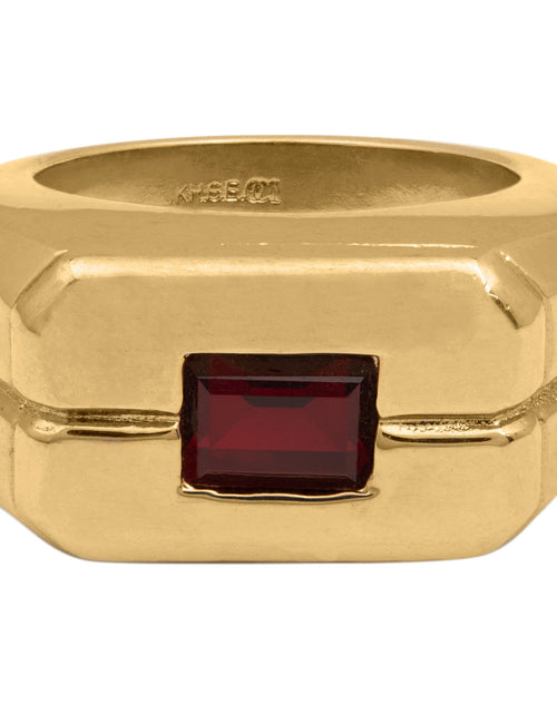 Load image into Gallery viewer, Men's Ruby or Sapphire Austrian Crystal Ring  18kt Gold Electroplated Ring by PVD Vintage Jewelry
