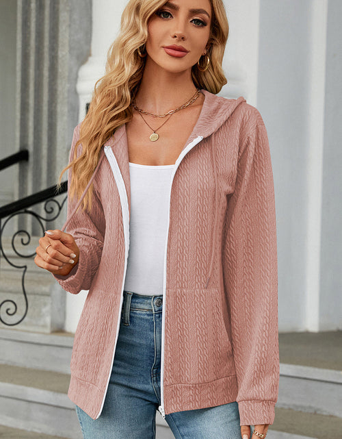Load image into Gallery viewer, Drawstring Zip Up Long Sleeve Hoodie
