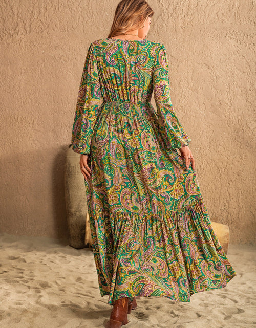 Load image into Gallery viewer, Printed Tie Neck Long Sleeve Dress
