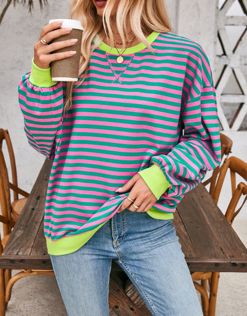 Load image into Gallery viewer, Lovelet Contrast Striped Long Sleeve Sweatshirt
