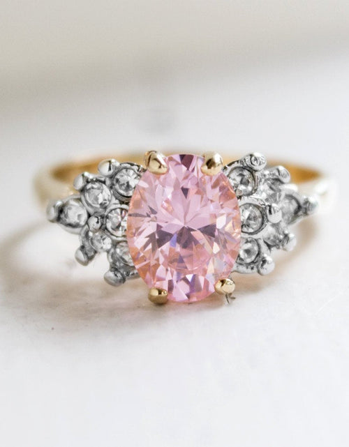 Load image into Gallery viewer, Vintage 1980's Cubic Zirconia Ring with Clear Austrian Crystals 18k Yellow Gold Electroplated by PVD Vintage Jewelry
