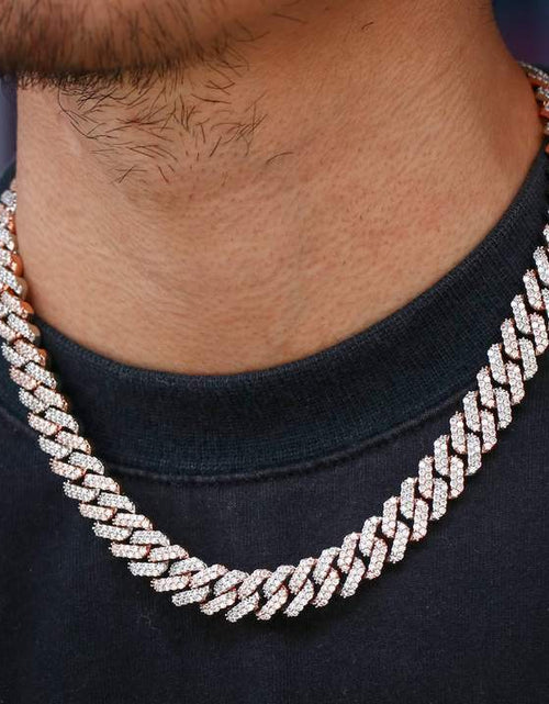 Load image into Gallery viewer, 15mm Iced Out Prong Link Cuban Link Choker in Rose Gold by Bling Proud | Urban Jewelry Online Store
