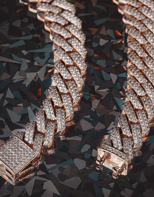 Load image into Gallery viewer, 15mm Iced Out Prong Link Cuban Link Choker in Rose Gold by Bling Proud | Urban Jewelry Online Store

