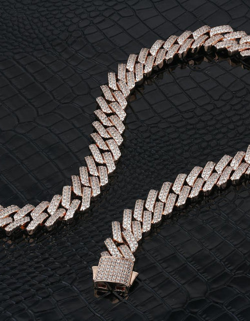 Load image into Gallery viewer, 15mm Iced Out Prong Link Cuban Link Choker in Rose Gold by Bling Proud | Urban Jewelry Online Store
