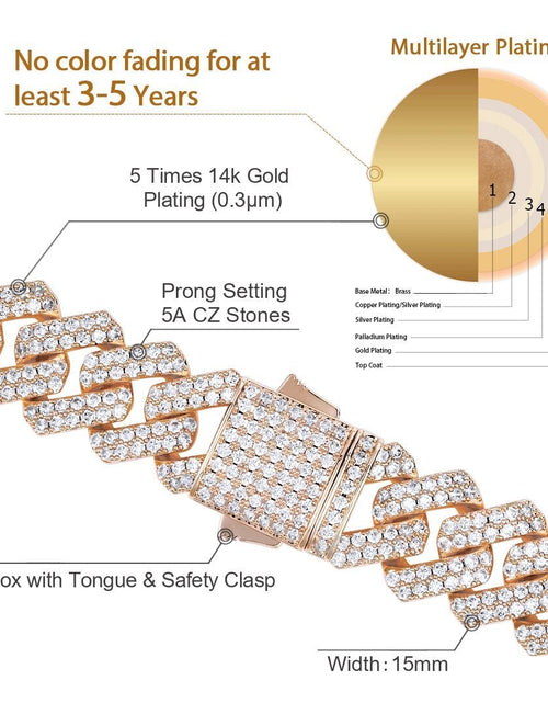 Load image into Gallery viewer, 15mm Iced Out Prong Link Cuban Link Choker in Rose Gold by Bling Proud | Urban Jewelry Online Store
