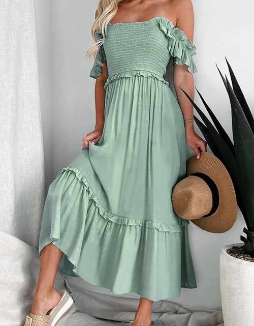 Load image into Gallery viewer, Perfee Frill Smocked Off-Shoulder Ruffle Sleeve Dress
