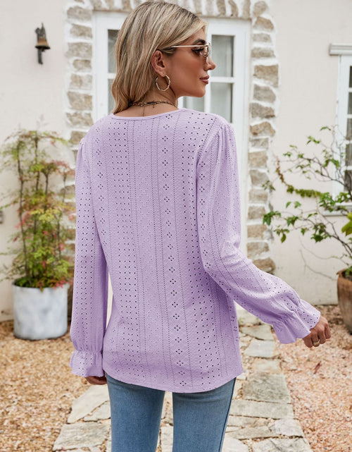 Load image into Gallery viewer, Eyelet Lace Trim Flounce Sleeve Blouse
