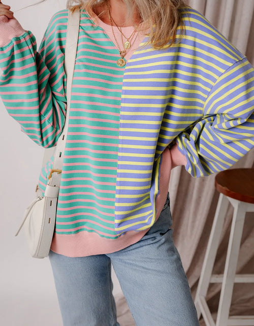 Load image into Gallery viewer, Contrast Stripes Round Neck Long Sleeve Sweatshirt
