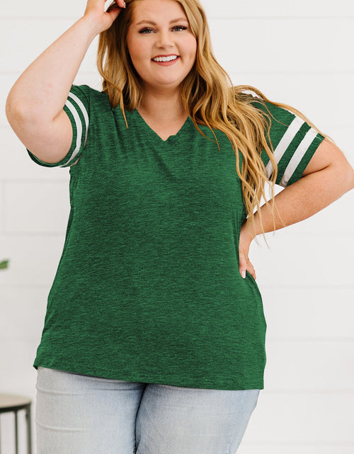 Load image into Gallery viewer, Plus Size Striped V-Neck Tee Shirt
