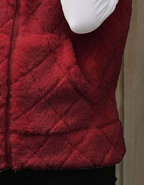 Load image into Gallery viewer, Fuzzy Plaid Texture Zip Up Vest Coat

