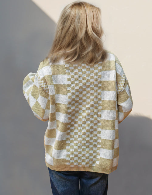 Load image into Gallery viewer, Double Take Checkered Open Front Dropped Shoulder Cardigan
