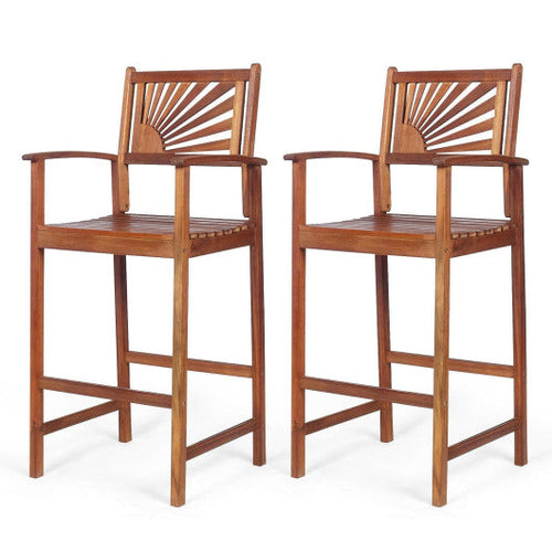 Load image into Gallery viewer, 2 Pieces Outdoor Acacia Wood Bar Chairs with Sunflower Backrest and Armrests

