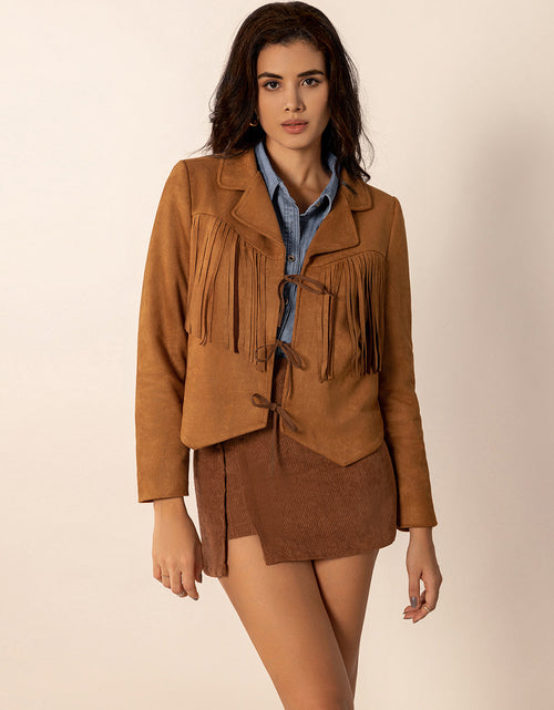 Load image into Gallery viewer, Tied Tassel Collared Neck Long Sleeve Jacket
