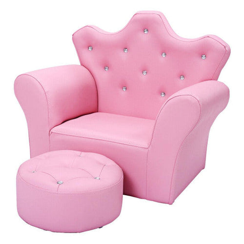Load image into Gallery viewer, Pink Kids Sofa Armrest Couch with Ottoman-Pink
