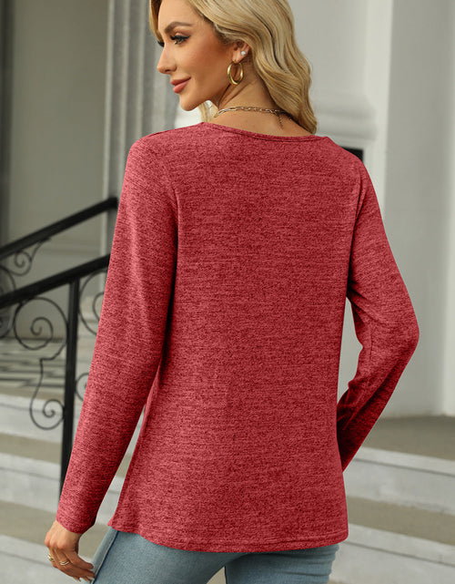 Load image into Gallery viewer, Slit Decorative Button Square Neck T-Shirt
