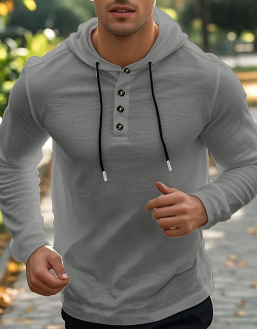 Load image into Gallery viewer, Men's Full Size Drawstring Button Detail Long Sleeve Hoodie Plus Size
