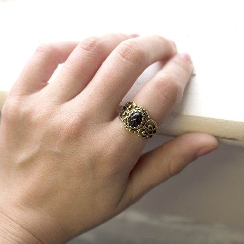Load image into Gallery viewer, Vintage Jewelry Genuine Jade Ring Antiqued 18kt Yellow Gold Electroplated Made in the USA by PVD Vintage Jewelry
