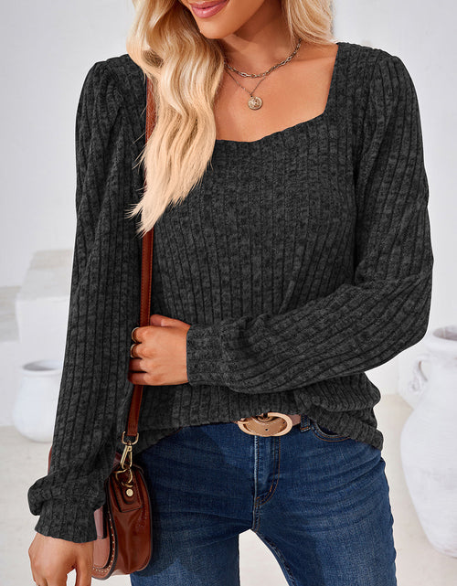 Load image into Gallery viewer, Ribbed Square Neck Long Sleeve T-Shirt
