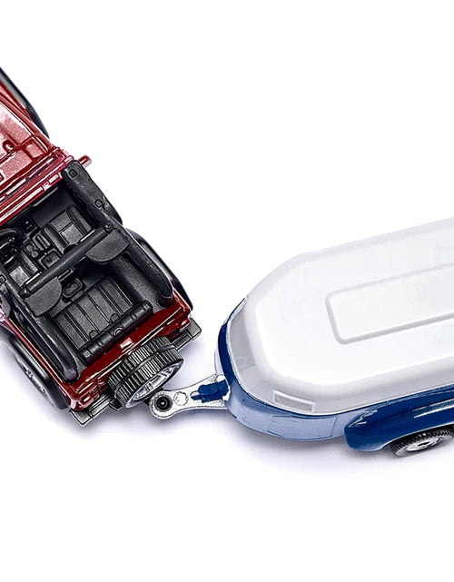 Load image into Gallery viewer, Jeep Red with Horse Trailer Blue and Horse Accessory Diecast Model by Siku
