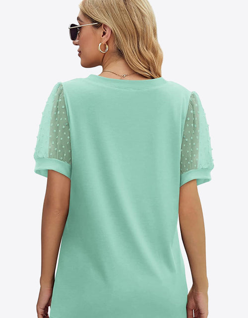 Load image into Gallery viewer, Swiss Dot Puff Sleeve V-Neck Tee
