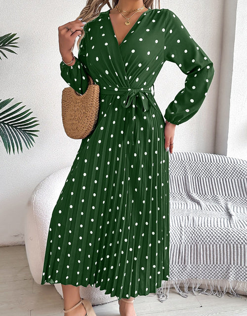 Load image into Gallery viewer, Tied Polka Dot Long Sleeve Midi Dress
