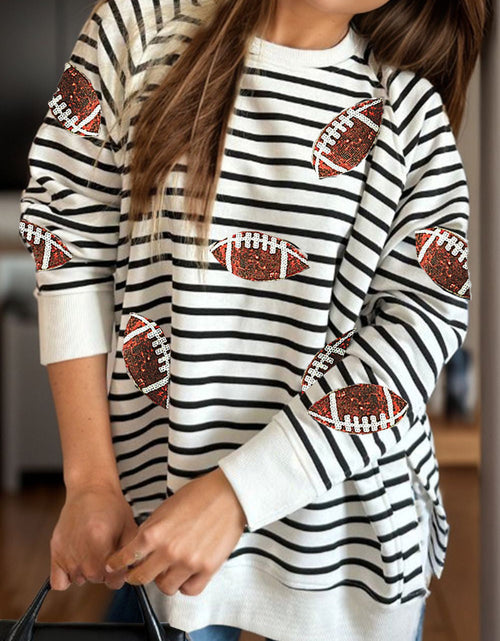 Load image into Gallery viewer, Sequin Football Striped Long Sleeve Sweatshirt
