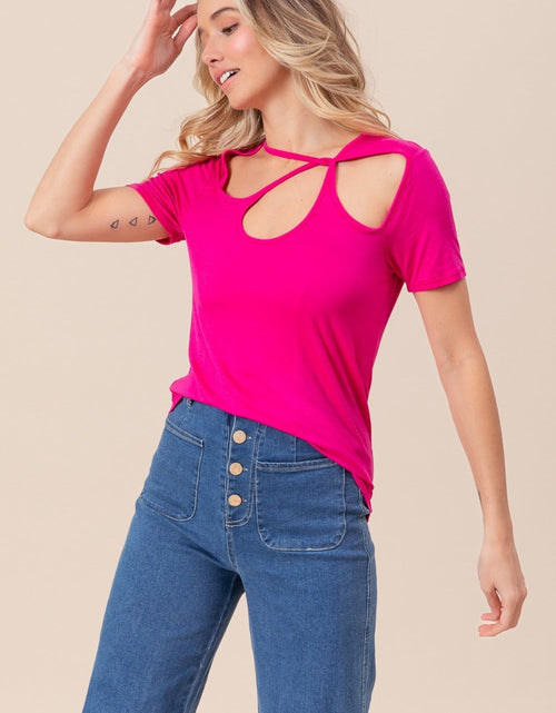 Load image into Gallery viewer, BiBi Cutout Asymmetrical Neck Short Sleeve T-Shirt
