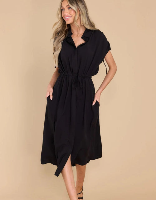 Load image into Gallery viewer, Drawstring Collared Neck Short Sleeve Midi Dress
